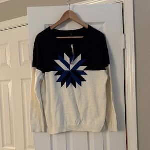 Talbots Black and Cream Sweater with Blue Star Design
